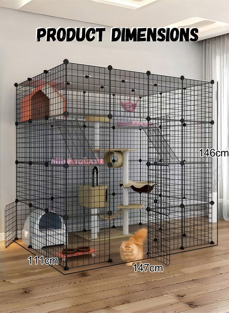 Kidle Large Cat Cage Detachable Indoor DIY Pet Crate Playpen 4-Tier Metal Wire Kennels Enclosures Animal House Fence for 1-5 Cats Exercise Space - Image 3