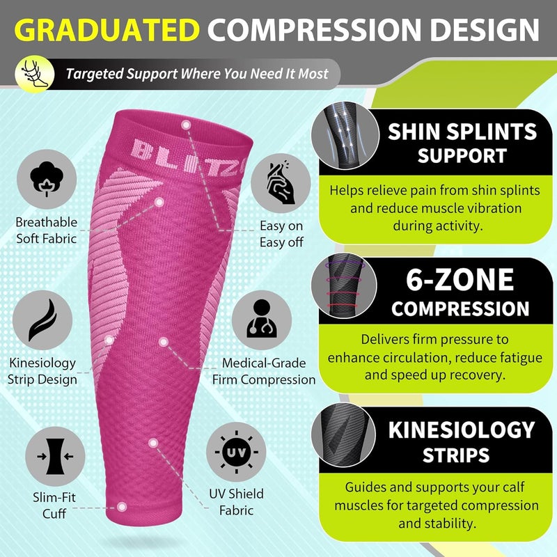 BLITZU Calf Sleeves (1 Pair) Power+ Compression Men and Women Performance Leg Guards. True Graduated Compression. Improves Circulation, Aids Muscle Recovery - Image 3