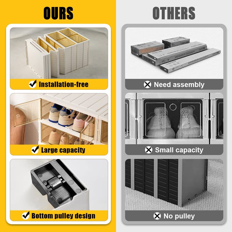AOHMPT Shoe Box Foldable Storage Box Easy Assembly Clear Plastic Stackable Shoe Storage Organizer Cabinet Shoe Container with Lids Large Size Shoe Rack (9 layers) - Image 5