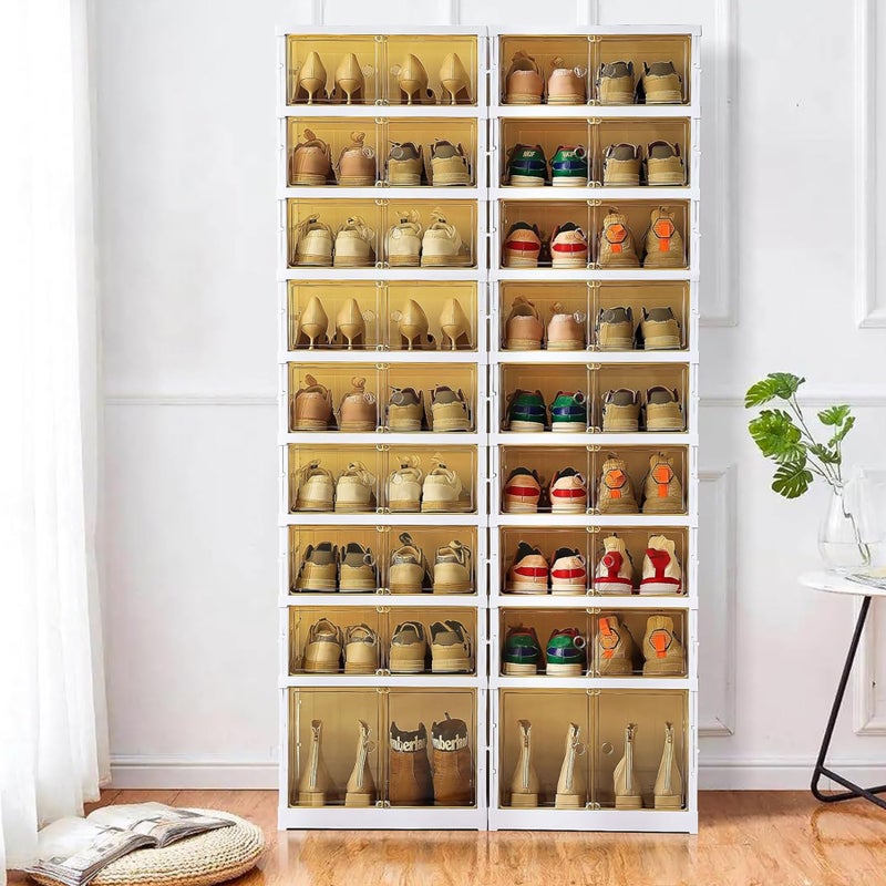 AOHMPT Shoe Box Foldable Storage Box Easy Assembly Clear Plastic Stackable Shoe Storage Organizer Cabinet Shoe Container with Lids Large Size Shoe Rack (9 layers) - Image 3