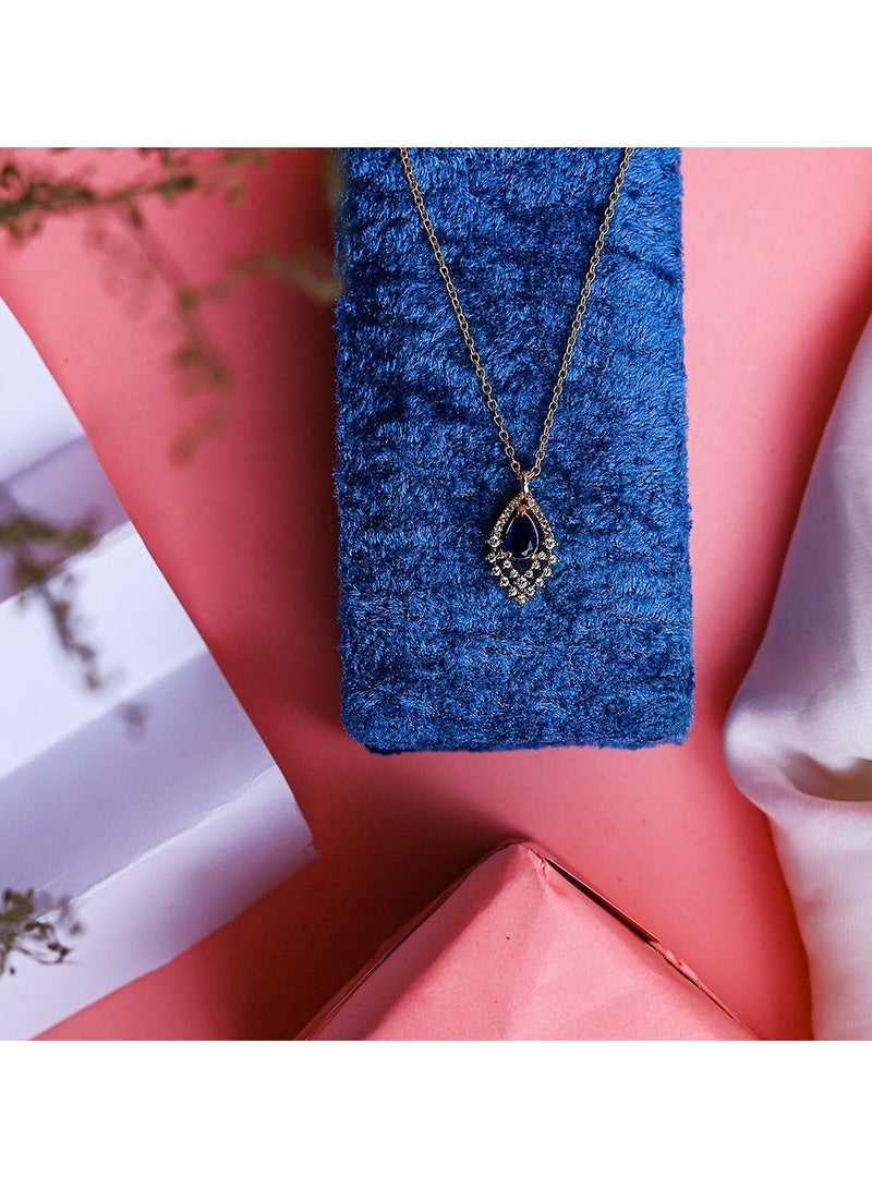 FLUFFY An elegant gold necklace with a luxurious design, featuring a radiant Colored gemstone surrounded by sparkling diamonds - Image 3