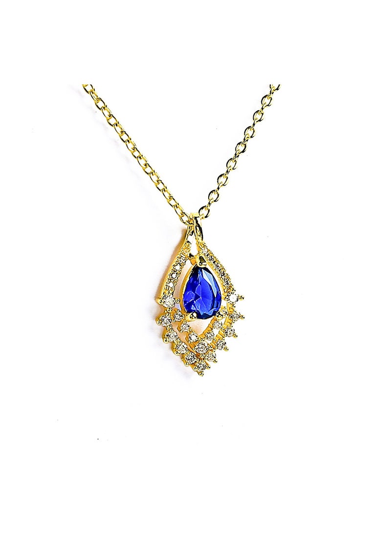 FLUFFY An elegant gold necklace with a luxurious design, featuring a radiant Colored gemstone surrounded by sparkling diamonds - Image 2