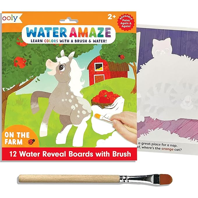 Water Amaze - Includes 12 Reveal Boards & Brush, Reusable Reveal Pads for Kids, Coloring Books for Toddlers, Paint with Water Books, Summer Crafts, On The Farm