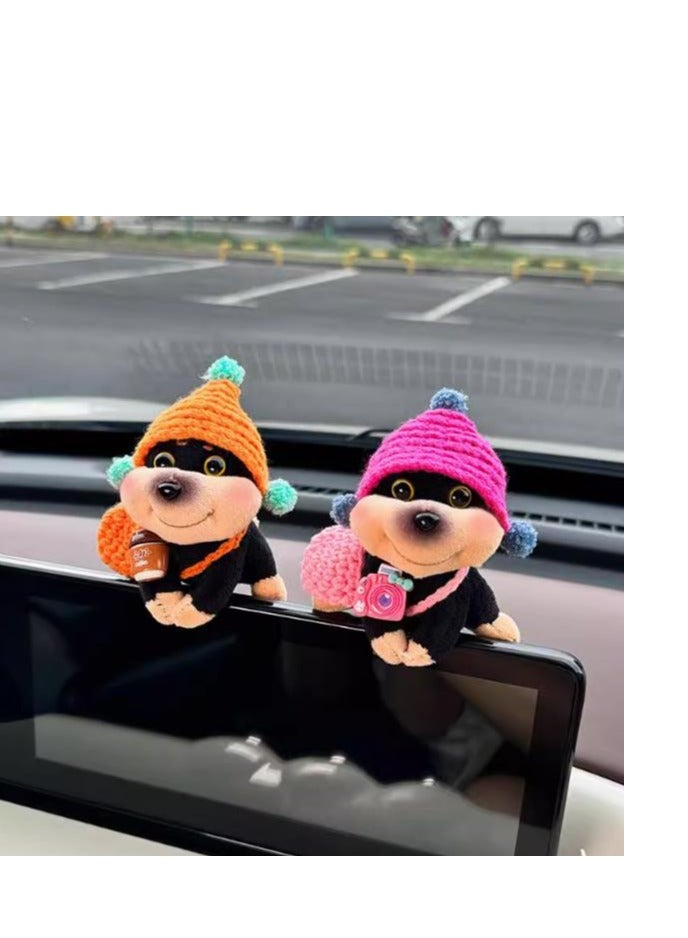 Car Accessories - Car Control Screen Puppetry Doll - Display Screen Decoration Car Interior Decoration Doll Cute - Orange Hat Backpack Bee Dog+Rose Red Hat Backpack Bee Dog - Image 1