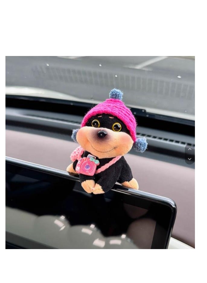 Car Accessories - Car Control Screen Puppetry Doll - Display Screen Decoration Car Interior Decoration Doll Cute - Orange Hat Backpack Bee Dog+Rose Red Hat Backpack Bee Dog - Image 2