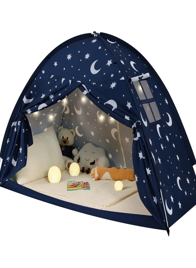 PIIKAGO Full Bed Tent for Kids, Full Size Bed Canopy with Star Lights, Privacy Space Blackout Sleeping Tents, Indoor Breathable Portable Floor Bed Tent for Boys and Girls, Dark Moon & Stars - Image 1