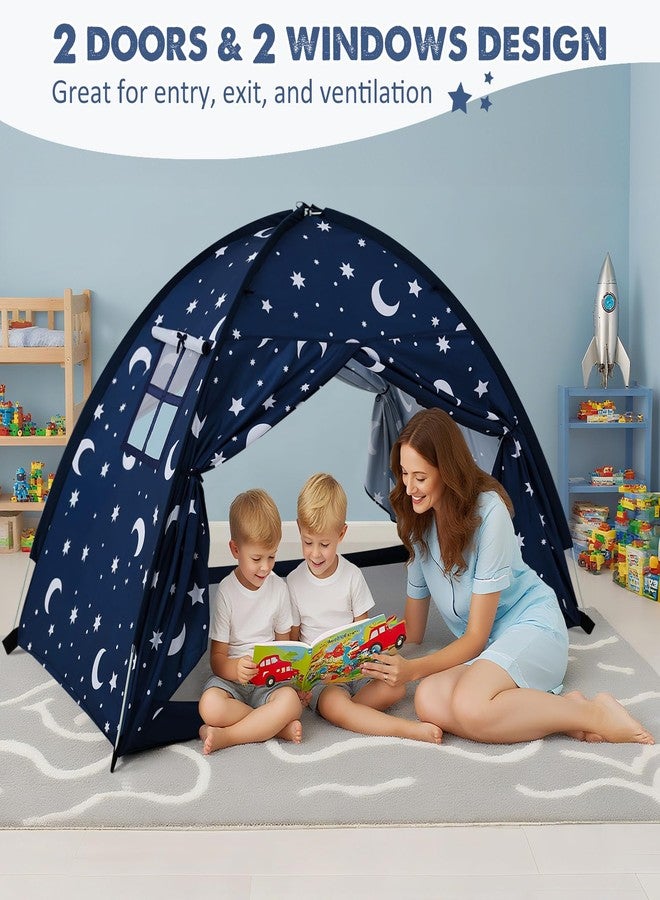 PIIKAGO Full Bed Tent for Kids, Full Size Bed Canopy with Star Lights, Privacy Space Blackout Sleeping Tents, Indoor Breathable Portable Floor Bed Tent for Boys and Girls, Dark Moon & Stars - Image 4