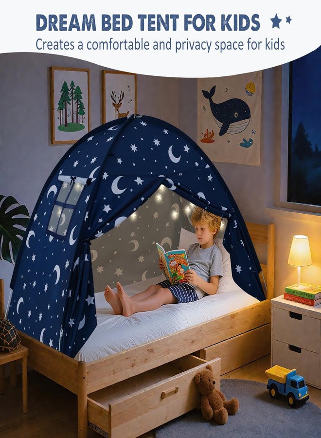 PIIKAGO Full Bed Tent for Kids, Full Size Bed Canopy with Star Lights, Privacy Space Blackout Sleeping Tents, Indoor Breathable Portable Floor Bed Tent for Boys and Girls, Dark Moon & Stars - Image 5