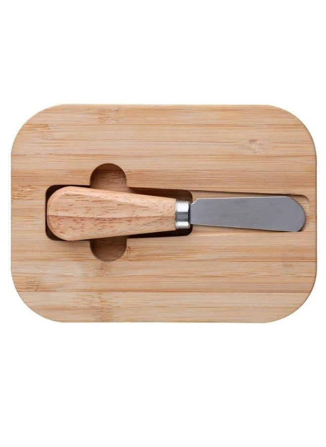 Glass Butter Dish with Wooden Lid and Serving Knife, Butter Storage Container with Knife and Lid, High Quality Bamboo Butter Dishes with Lids
