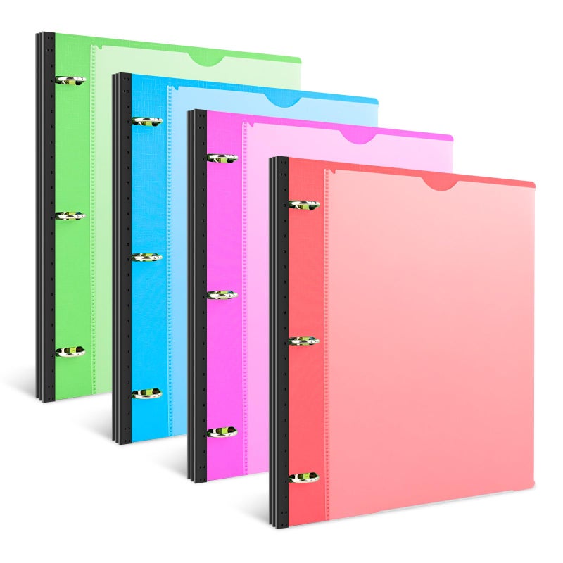 INFUN Telescoping 3 Ring Binder - 4PCS, Flexible Round Binder with Customizable Front Cover and Clear Catalog Pocket, Holds 8.5x11 inch Paper - Image 1