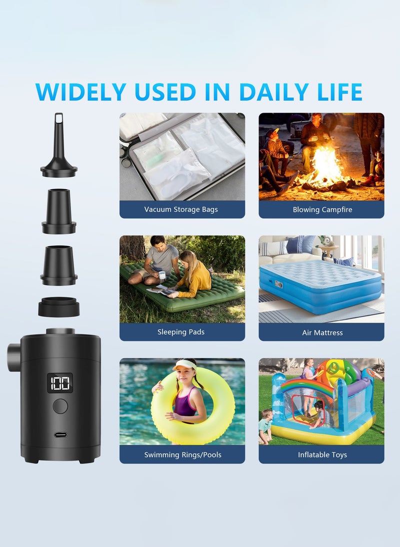 MACAIIROOS Portable Electric Air Pump - Wireless, 4000mah Battery, Type-C Fast Charging, 4 Nozzles, Suitable for Air Mattresses, Pools, Inflatable Toys, Camping Gear, And Vacuum Storage Bags - Image 4