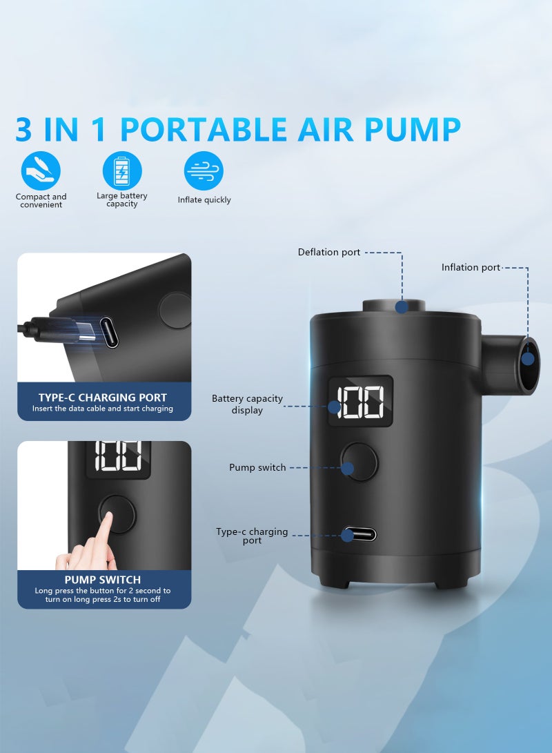 MACAIIROOS Portable Electric Air Pump - Wireless, 4000mah Battery, Type-C Fast Charging, 4 Nozzles, Suitable for Air Mattresses, Pools, Inflatable Toys, Camping Gear, And Vacuum Storage Bags - Image 2