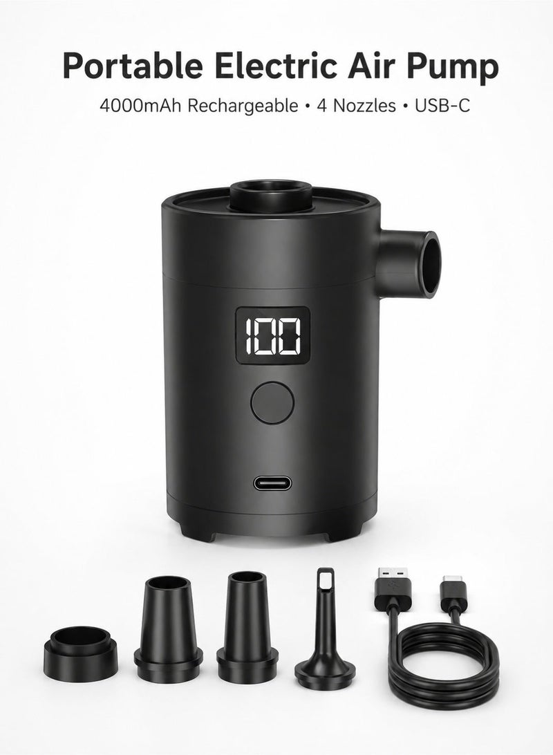 MACAIIROOS Portable Electric Air Pump - Wireless, 4000mah Battery, Type-C Fast Charging, 4 Nozzles, Suitable for Air Mattresses, Pools, Inflatable Toys, Camping Gear, And Vacuum Storage Bags - Image 2
