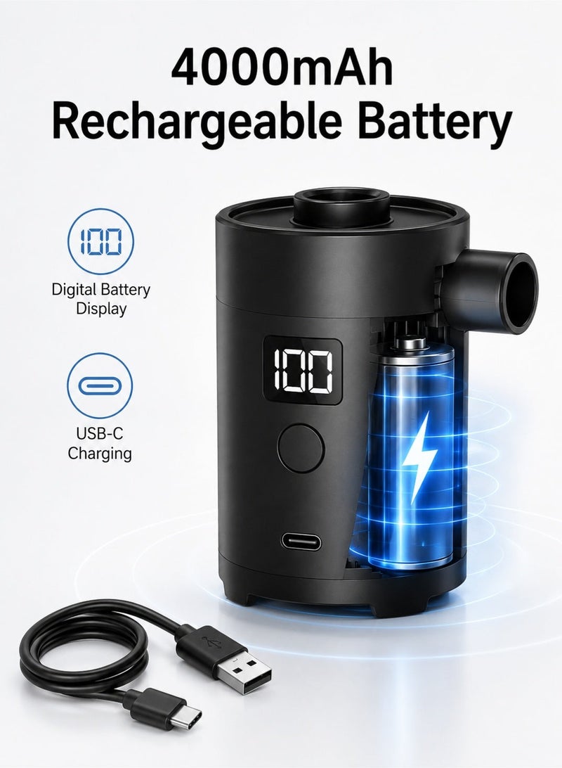 MACAIIROOS Portable Electric Air Pump - Wireless, 4000mah Battery, Type-C Fast Charging, 4 Nozzles, Suitable for Air Mattresses, Pools, Inflatable Toys, Camping Gear, And Vacuum Storage Bags - Image 4