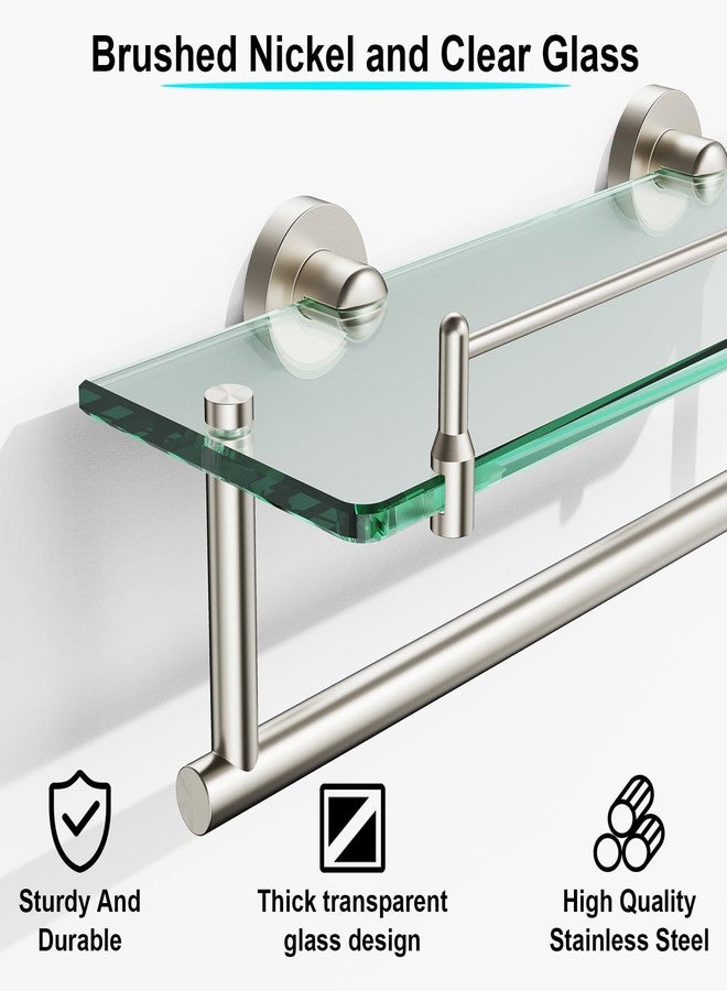 Koco & K KOCOK Glass Shelf for Bathroom with Towel Bar,16-Inches Brushed Nickel Floating Glass Shelf with Towel Rack Rectangular Tempered Glass Stainless Steel Glass Shelves Wall Mount Accessories - Image 5