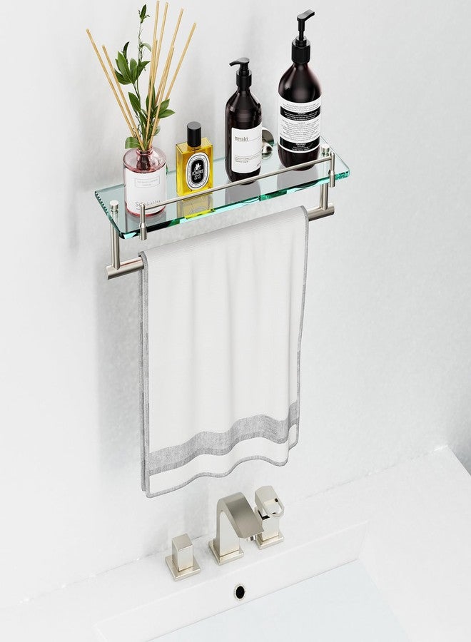 Koco & K KOCOK Glass Shelf for Bathroom with Towel Bar,16-Inches Brushed Nickel Floating Glass Shelf with Towel Rack Rectangular Tempered Glass Stainless Steel Glass Shelves Wall Mount Accessories - Image 3