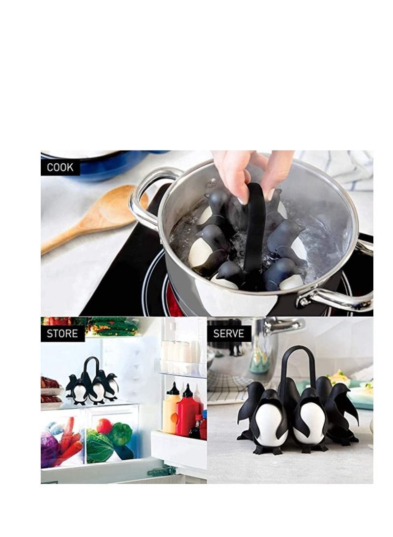 SYOSI حامل بيض على شكل البطريق لطهي البيض المتعدد الوظائف للتخزين والتقديم، لطهي البيض المسلوق الرخو أو الصلب، يحمل 6 بيضات لسهولة الطهي والتخزين في الثلاجة - Image 4