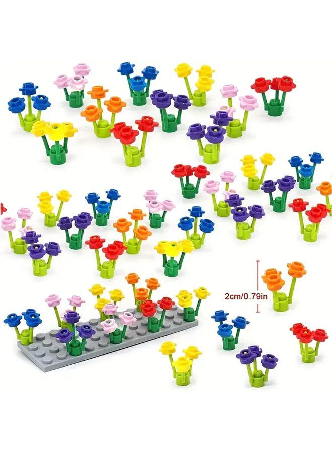 6 Pack Small Particle Building Blocks Miniature Floral And Garden Toy Set Pink Flowers And Green Grass Colorful Creative Play Model Building Accessories Plant Parts Model Kit - Image 1