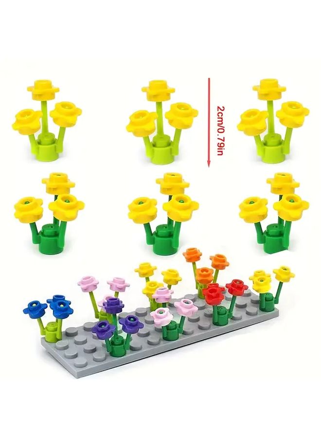 6 Pack Small Particle Building Blocks Miniature Floral And Garden Toy Set Pink Flowers And Green Grass Colorful Creative Play Model Building Accessories Plant Parts Model Kit - Image 2