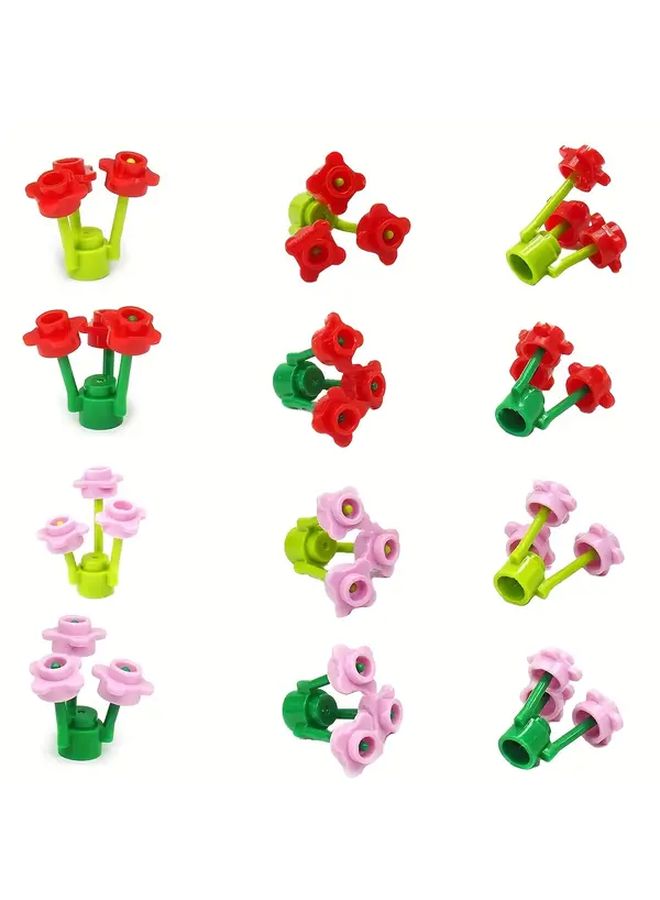6 Pack Small Particle Building Blocks Miniature Floral And Garden Toy Set Pink Flowers And Green Grass Colorful Creative Play Model Building Accessories Plant Parts Model Kit - Image 3