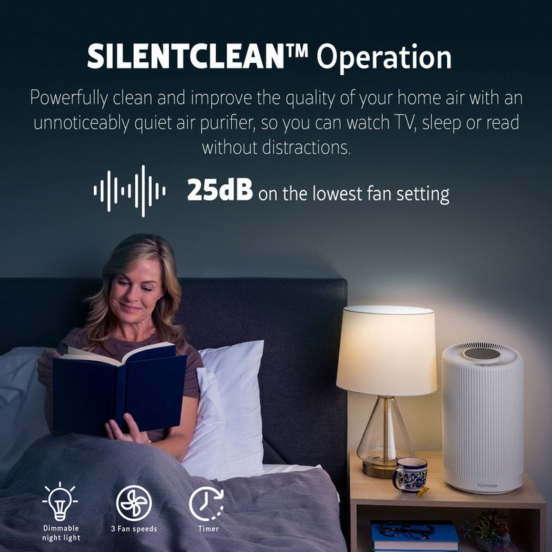 Kenmore منقي الهواء كينمور PM1005 مع فلتر H13 True HEPA، يغطي حتى 850 قدم مربع، نظام ترشيح HEPA ثلاثي المراحل SilentClean 25db للمكتب وغرفة النوم - Image 4