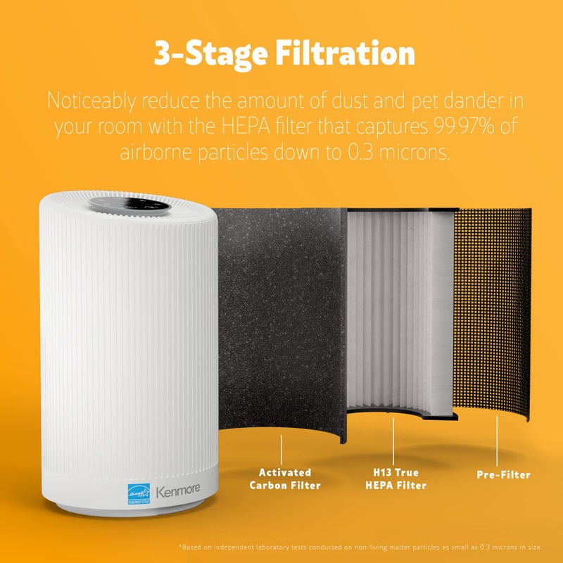 Kenmore منقي الهواء كينمور PM1005 مع فلتر H13 True HEPA، يغطي حتى 850 قدم مربع، نظام ترشيح HEPA ثلاثي المراحل SilentClean 25db للمكتب وغرفة النوم - Image 3