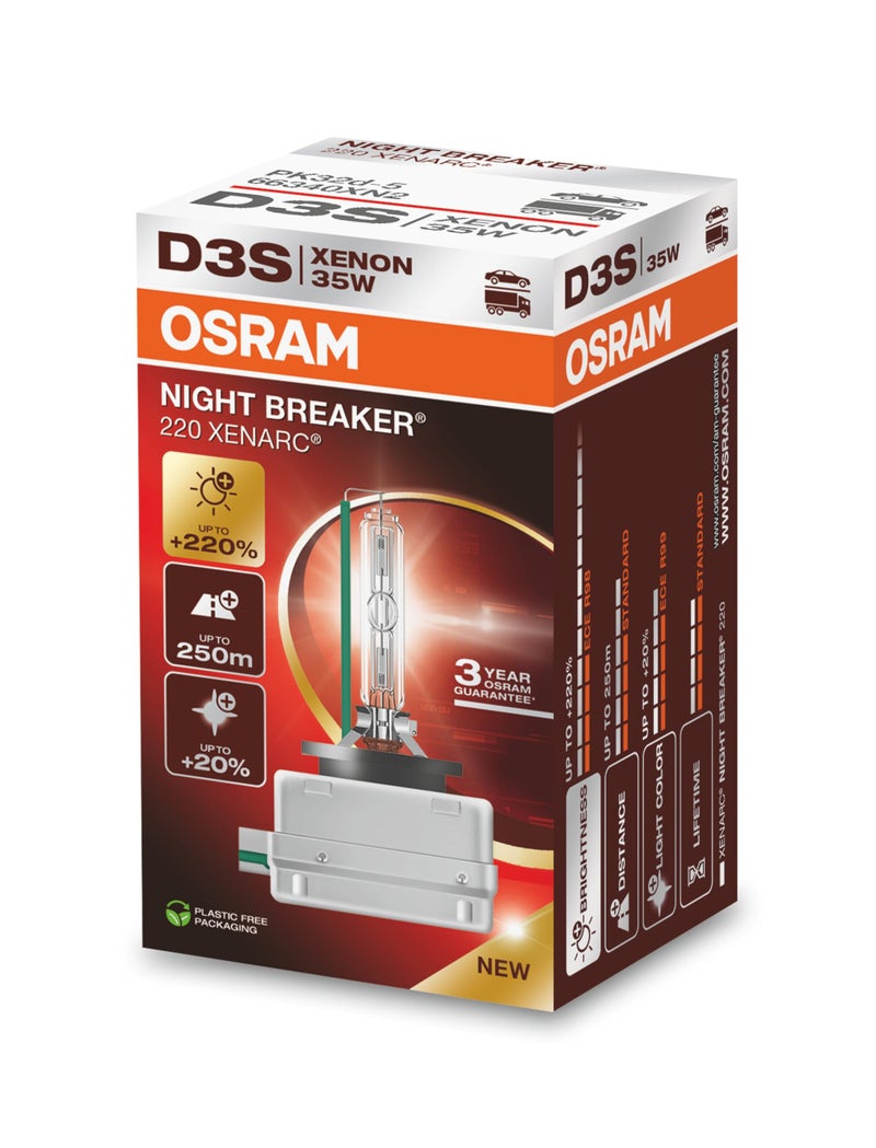 OSRAM XENARC NIGHT BREAKER 220, D3S, 220% more brightness, xenon headlight lamp, 66340XN2, Folding Box (1 lamp) - Image 1