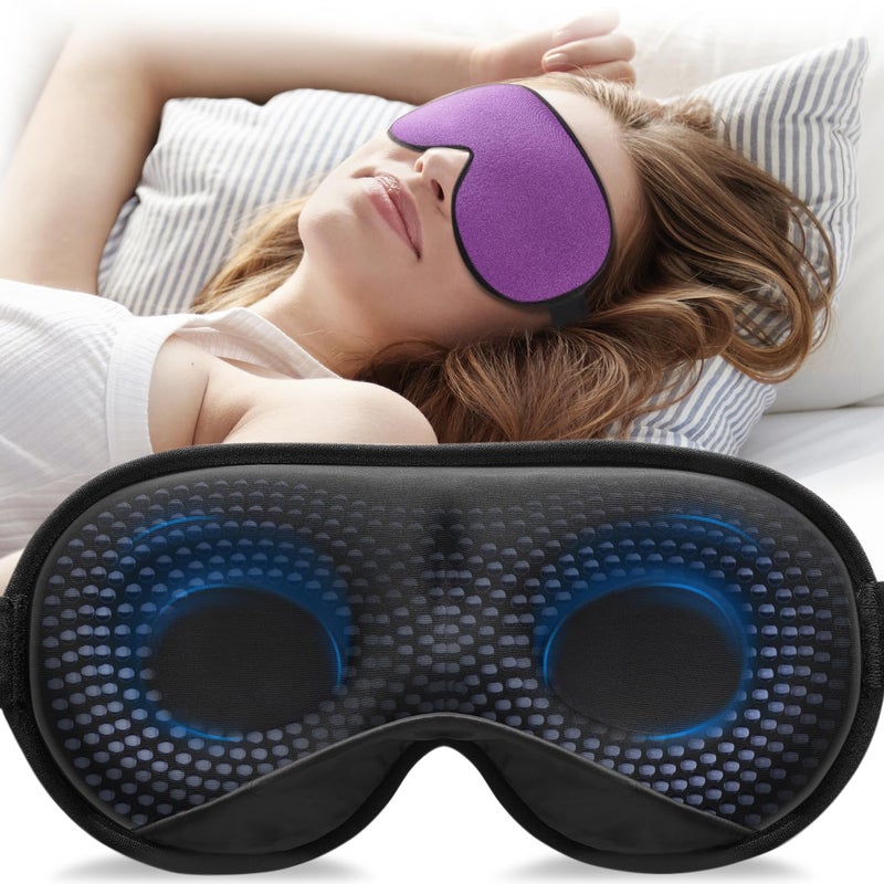 YFONG Weighted Sleep Mask Women Men 3D Eye Mask Blocking Lights Sleeping Mask 42oz120g Pressure Relief Night Sleep Eye Mask with Adjustable Strap Eye Cover Blindfold for Travel Nap Yoga Purple