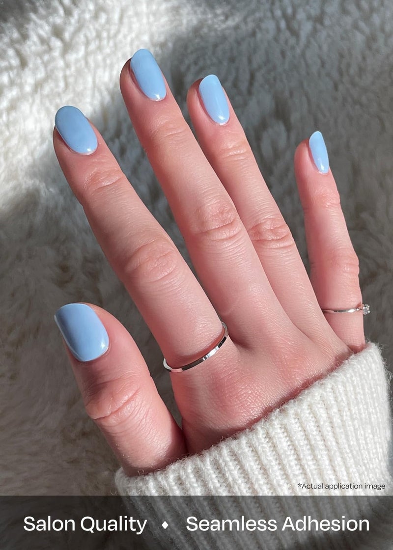 ohora Semi Cured Gel Nail Strips (N Cream Sky) - Blue, Solid, Works with Any UV/LED Lamps, Salon-Quality, Long Lasting, Easy to Apply & Remove - Includes 2 Prep Pads, Nail File & Wooden Stick - Image 4