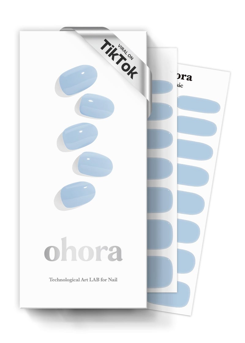 ohora Semi Cured Gel Nail Strips (N Cream Sky) - Blue, Solid, Works with Any UV/LED Lamps, Salon-Quality, Long Lasting, Easy to Apply & Remove - Includes 2 Prep Pads, Nail File & Wooden Stick - Image 1