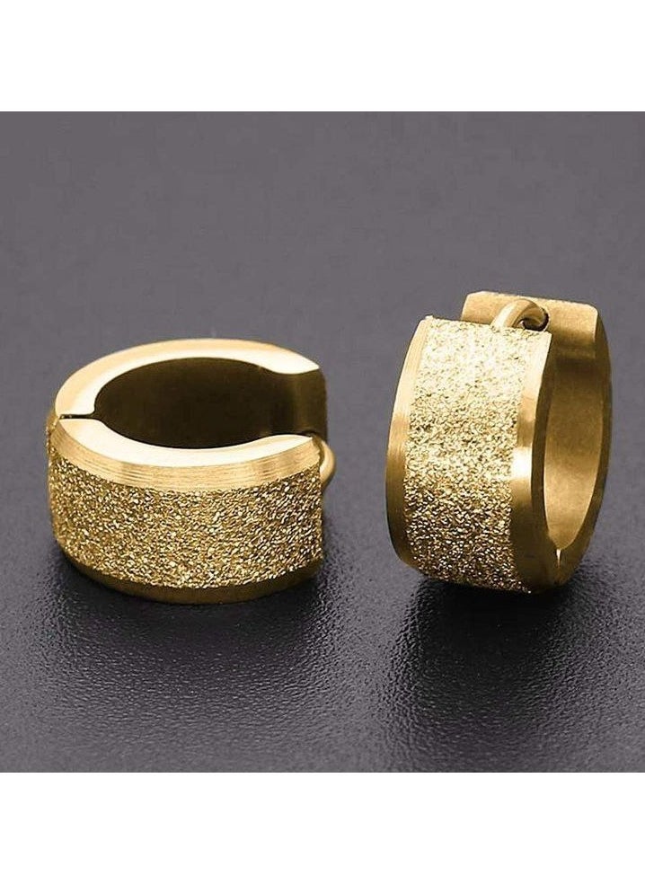 Radwa Azam - Pair Unisex Stainless Steel Gold Color Huggie Hinged Hoop Earrings for Men Women, Satin Finishing - Image 1