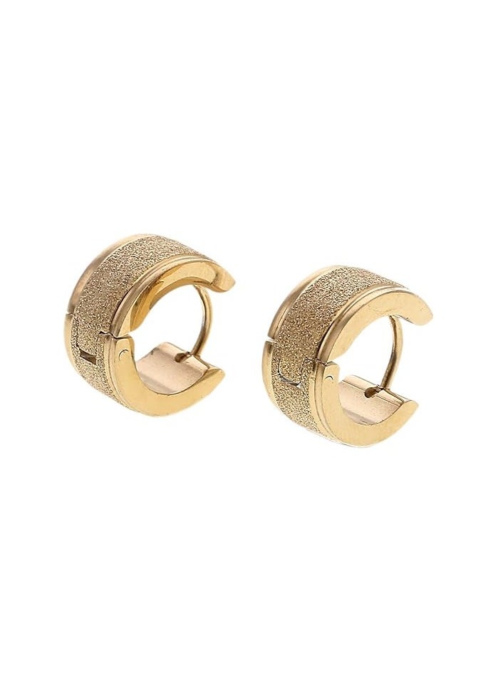 Radwa Azam - Pair Unisex Stainless Steel Gold Color Huggie Hinged Hoop Earrings for Men Women, Satin Finishing - Image 1