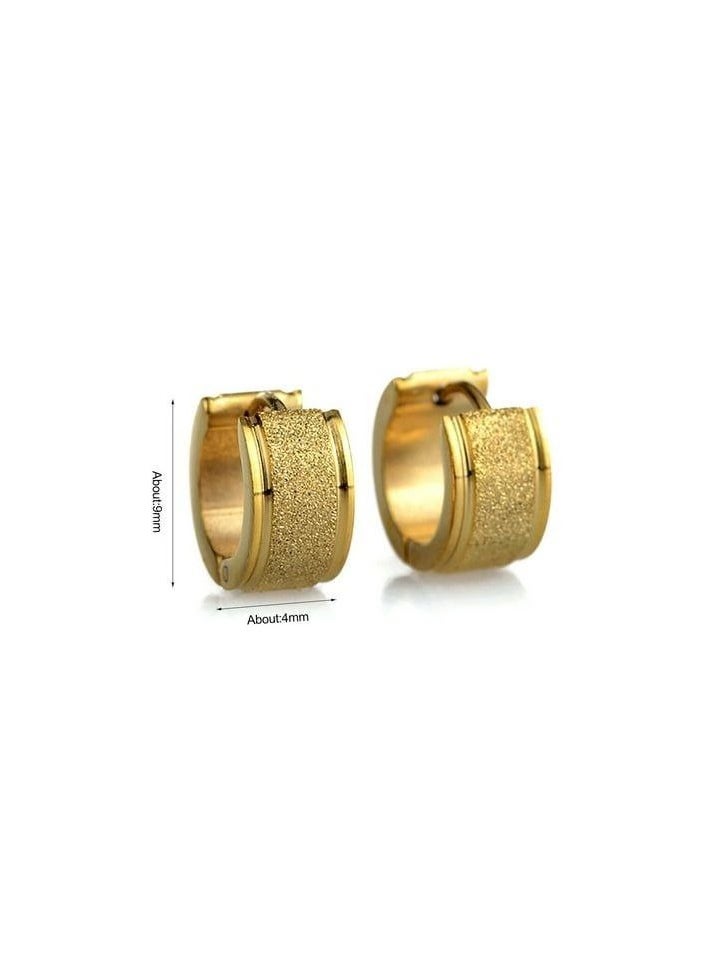 Radwa Azam - Pair Unisex Stainless Steel Gold Color Huggie Hinged Hoop Earrings for Men Women, Satin Finishing - Image 1