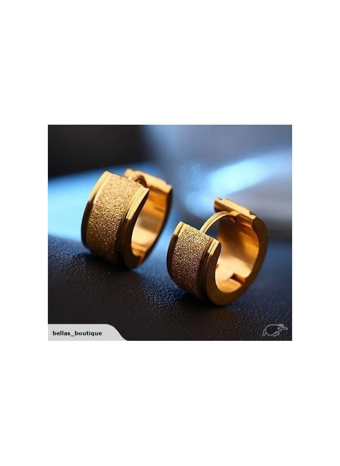 Radwa Azam - Pair Unisex Stainless Steel Gold Color Huggie Hinged Hoop Earrings for Men Women, Satin Finishing - Image 1