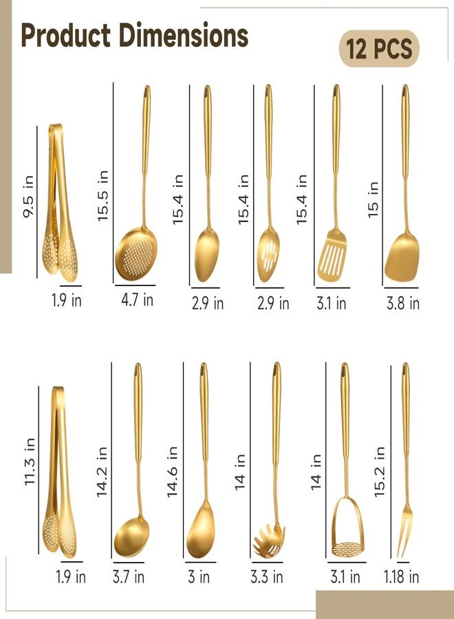 DORMIYA 12 Pcs Gold Cooking Kitchen Utensil Set - 304 Stainless Steel Cooking Utensils with Ergonomic Handle, Include Spatula Turner Soup Ladle and Food Tongs, Excellent Cooking Gadgets Tools Set - Image 4