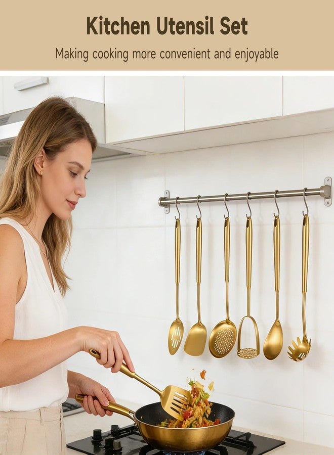 DORMIYA 12 Pcs Gold Cooking Kitchen Utensil Set - 304 Stainless Steel Cooking Utensils with Ergonomic Handle, Include Spatula Turner Soup Ladle and Food Tongs, Excellent Cooking Gadgets Tools Set - Image 2