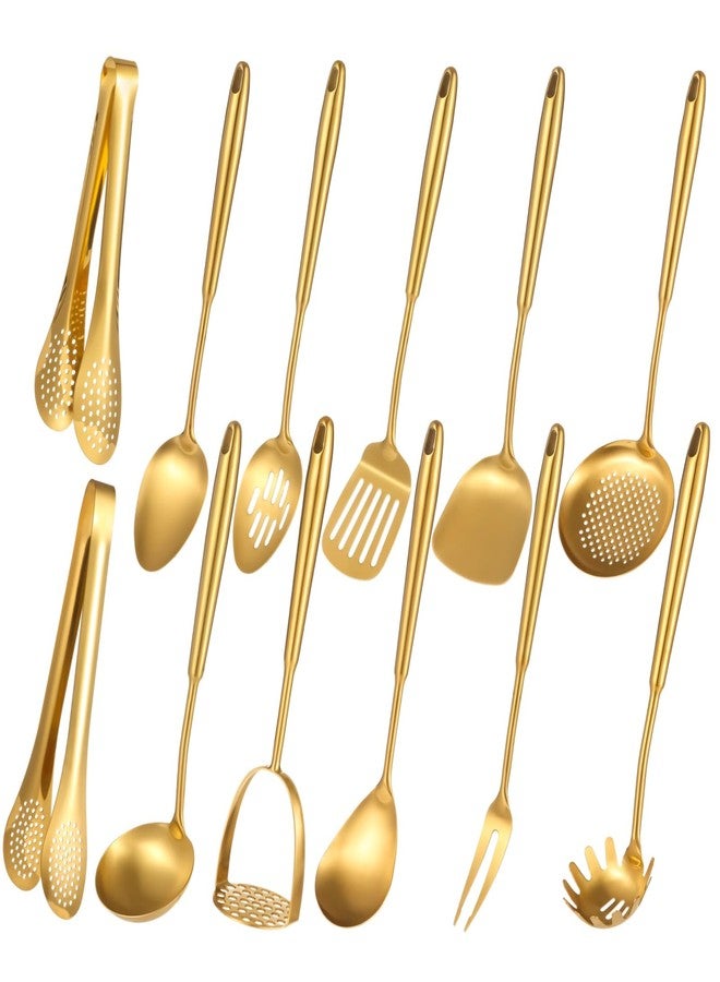 DORMIYA 12 Pcs Gold Cooking Kitchen Utensil Set - 304 Stainless Steel Cooking Utensils with Ergonomic Handle, Include Spatula Turner Soup Ladle and Food Tongs, Excellent Cooking Gadgets Tools Set - Image 1