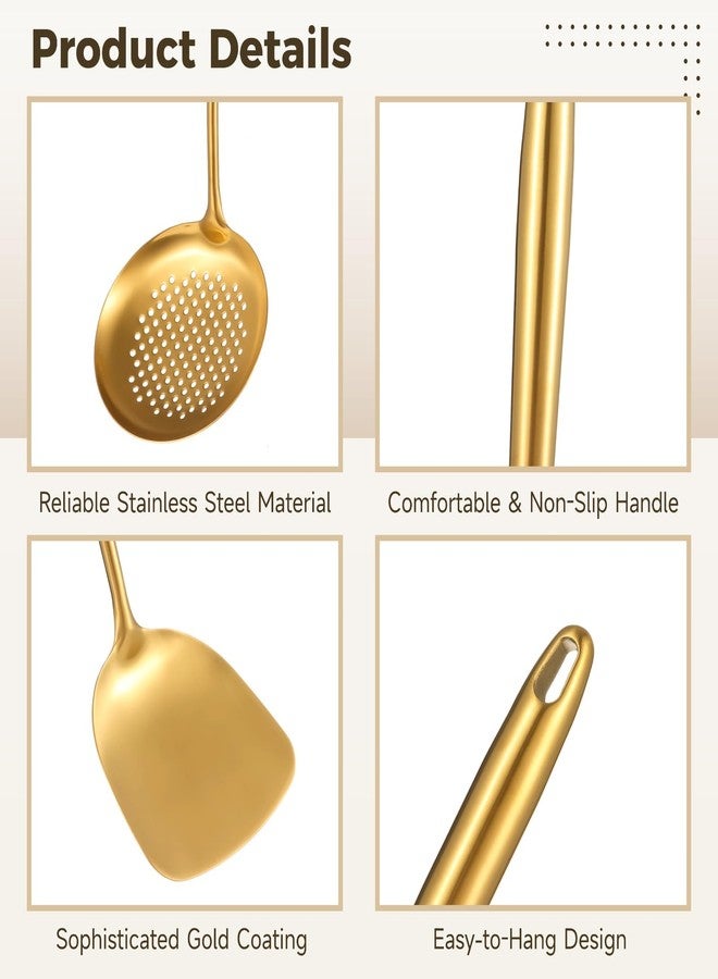 DORMIYA 12 Pcs Gold Cooking Kitchen Utensil Set - 304 Stainless Steel Cooking Utensils with Ergonomic Handle, Include Spatula Turner Soup Ladle and Food Tongs, Excellent Cooking Gadgets Tools Set - Image 3