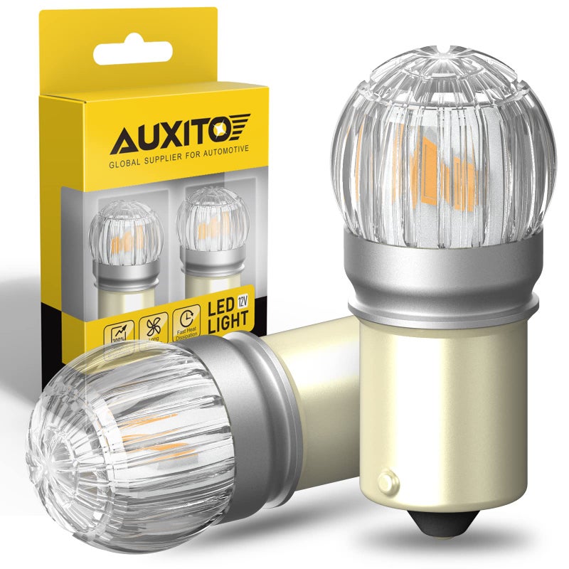 مصابيح LED 1156 من AUXITO بتقنية محسّنة ضوء إشارة الانعطاف أصفر كهرماني 400 أكثر سطوعًا BA15S 7506 1141 P21W لمصابيح إشارة الانعطاف ومصابيح الفرامل ومصابيح الذيل ومصابيح العلامة الجانبية ومصابيح الانتظار عبوة من 2