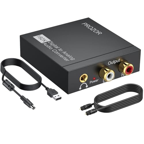 PROZOR 192KHz Digital to Analog Audio Converter, DAC Optical to Analog L/R RCA 3.5mm Converter, Digital SPDIF Toslink Optical to 3.5mm Jack Adapter for PS3 HD DVD PS4 Amp Apple TV Home Cinema - Image 1