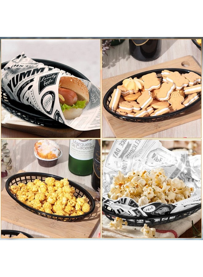 Potchen Potchen 100 Pcs Fast Food Baskets 8.9 x 5.5 Inch Plastic Baskets for Food Black Chip Tray Reusable Bread Fry Oval Serving Tray for Restaurant Supplies Hot Dog Deli Serving Chicken  - Image 3