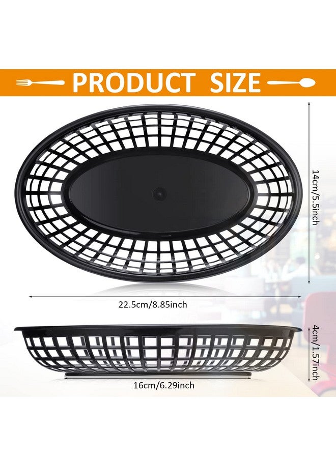 Potchen Potchen 100 Pcs Fast Food Baskets 8.9 x 5.5 Inch Plastic Baskets for Food Black Chip Tray Reusable Bread Fry Oval Serving Tray for Restaurant Supplies Hot Dog Deli Serving Chicken  - Image 2