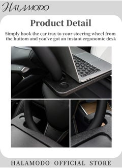 HALAMODO Car Steering Wheel Desk Multipurpose Travel Car Accessories Car Seat Stand Trays with Drink Holder & Laptop-sized Area for Working & Eating  - Image 4