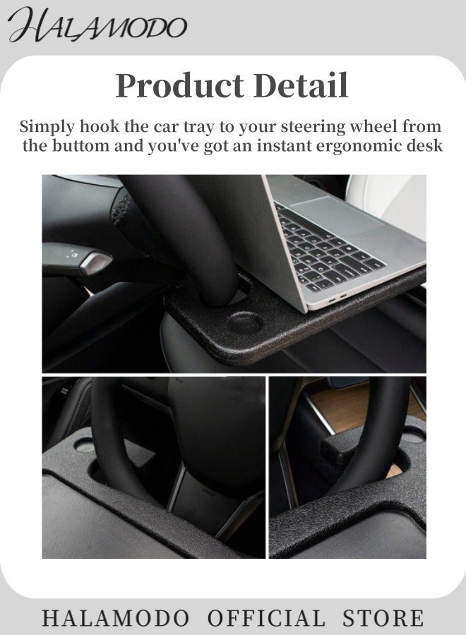 HALAMODO Car Steering Wheel Desk Multipurpose Travel Car Accessories Car Seat Stand Trays with Drink Holder & Laptop-sized Area for Working & Eating  - Image 4