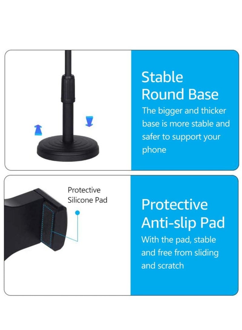 ELTRAZONE Cell Phone Stand,Desktop Cell Phone Stand Holder Clamp Tablet Stand Adjustable Height Portable Stable Round Base For Watching Online Classes Video Photoing Live Streaming Black - Image 2