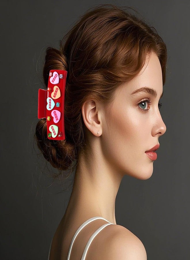 BVGA Valentines Hair Claw Clip for Women Large Square Red Embellished Crystal Conversation Candy Heart Acrylic Claw Hair Clips Valentines Hair Accessories Gfits for Her - Image 2