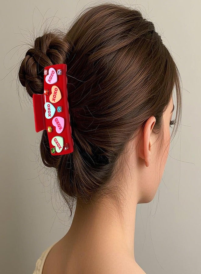 BVGA Valentines Hair Claw Clip for Women Large Square Red Embellished Crystal Conversation Candy Heart Acrylic Claw Hair Clips Valentines Hair Accessories Gfits for Her - Image 4