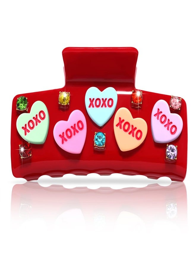 BVGA Valentines Hair Claw Clip for Women Large Square Red Embellished Crystal Conversation Candy Heart Acrylic Claw Hair Clips Valentines Hair Accessories Gfits for Her - Image 1