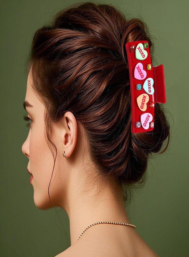 BVGA Valentines Hair Claw Clip for Women Large Square Red Embellished Crystal Conversation Candy Heart Acrylic Claw Hair Clips Valentines Hair Accessories Gfits for Her - Image 3