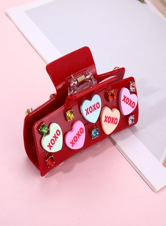BVGA Valentines Hair Claw Clip for Women Large Square Red Embellished Crystal Conversation Candy Heart Acrylic Claw Hair Clips Valentines Hair Accessories Gfits for Her - Image 5